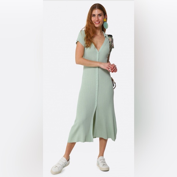 RAG AND BONE Esme Ribbed Button-Down Midi Dress Size Medium NWT - Picture 1 of 8